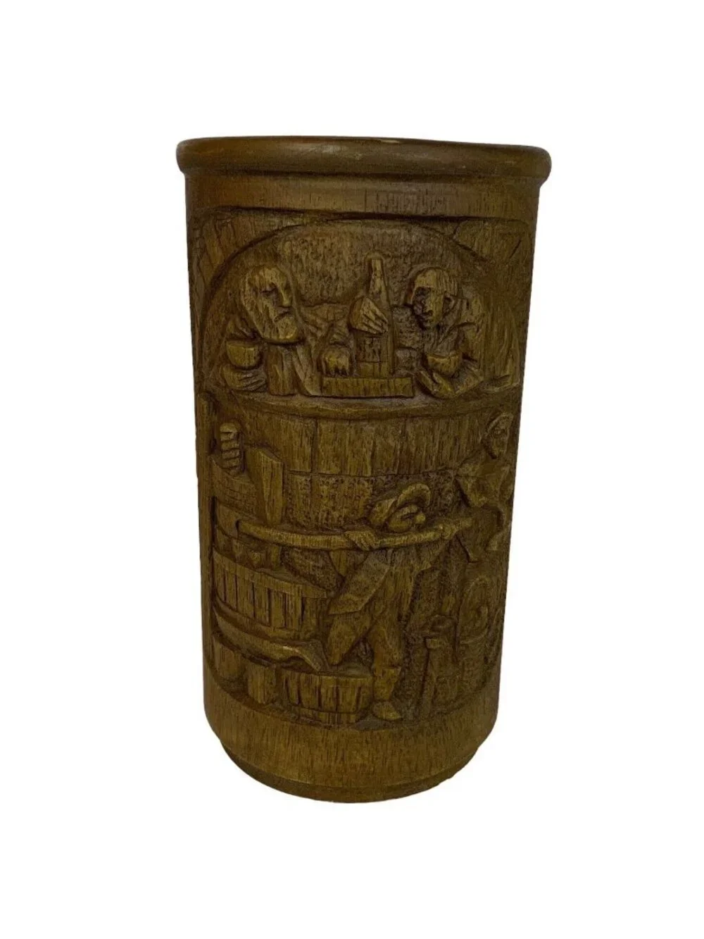 Hand Carved Wood Wine Chiller Holder Vineyard & Pub Scenes Black Forest Germany